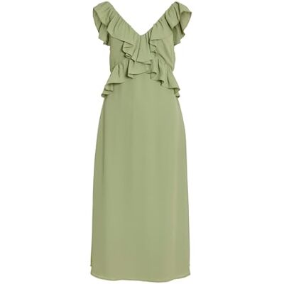 VILA Vielke V-hals S/L Midi Dress/Dc/R, sage, 38 VILA Vielke V-hals S/L Midi Dress/Dc/R, sage, 38
