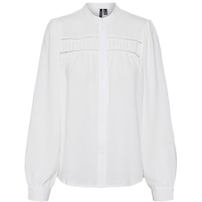 VERO MODA Dames Vmemma Ls Lace Shirt WVN Ga Noos shirt met lange mouwen, wit (snow white), M VERO MODA Dames Vmemma Ls Lace Shirt WVN Ga Noos shirt met lange mouwen, wit (snow white), M