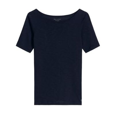 Marc O'Polo Dames T-shirt van biologisch katoen met boothals, blauw (Manic Midnight), S Marc O'Polo Dames T-shirt van biologisch katoen met boothals, blauw (Manic Midnight), S