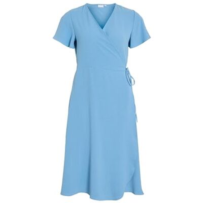 VILA Wikkeljurk voor dames met korte mouwen, Blissful Blue, 40 VILA Wikkeljurk voor dames met korte mouwen, Blissful Blue, 40