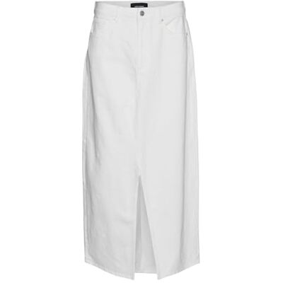 VERO MODA Vmminna Mr High Slit Long Emb DNM Rok voor dames, wit (bright white), S VERO MODA Vmminna Mr High Slit Long Emb DNM Rok voor dames, wit (bright white), S