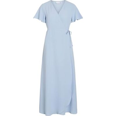 VILA Vilovie S/S Wrap Maxi Jurk, Kentucky Blue., 36 VILA Vilovie S/S Wrap Maxi Jurk, Kentucky Blue., 36