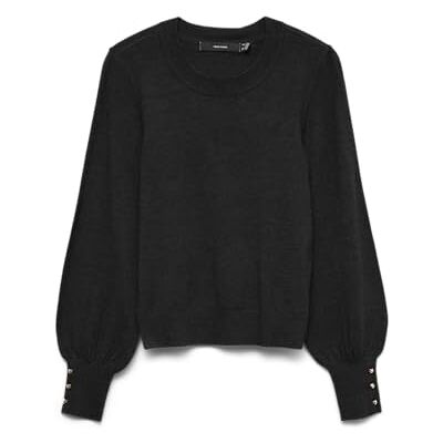 VERO MODA Vmhappy Ls O-Nk Button Cuff Pullover Boo, zwart, S VERO MODA Vmhappy Ls O-Nk Button Cuff Pullover Boo, zwart, S