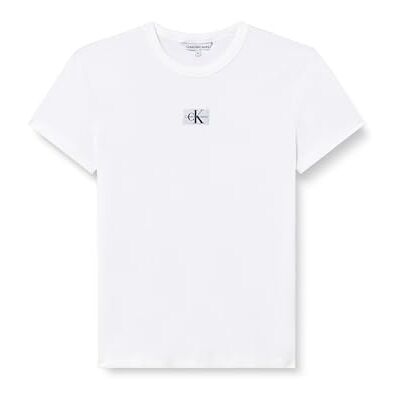 Calvin Jeans Vrouwen Plus Geweven Label Rib Regular Tee S/S Gebreide Tops, Helder Wit, XL grote maten Calvin Jeans Vrouwen Plus Geweven Label Rib Regular Tee S/S Gebreide Tops, Helder Wit, XL grote maten