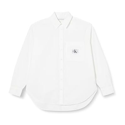 Calvin Jeans Vrouwen Plus Geweven Label Relaxed Shirt Tops, Helder Wit, 5XL grote maten Calvin Jeans Vrouwen Plus Geweven Label Relaxed Shirt Tops, Helder Wit, 5XL grote maten