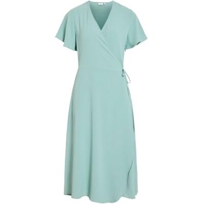 VILA Vilovie S/S Wrap Midi Dress Noos, blauw, 36 VILA Vilovie S/S Wrap Midi Dress Noos, blauw, 36