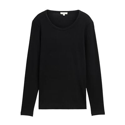 TOM TAILOR T-shirt met lange mouwen voor dames, 14482 Deep Black, L TOM TAILOR T-shirt met lange mouwen voor dames, 14482 Deep Black, L