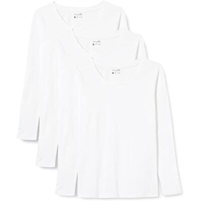 Berydale Dames Shirt met lange mouwen en ronde hals, gemaakt van 100% katoen, Wit, set van 3, L Berydale Dames Shirt met lange mouwen en ronde hals, gemaakt van 100% katoen, Wit, set van 3, L