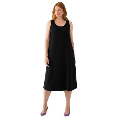 Ulla Popken Dames Acetaat, A-lijn, ronde hals, mouwloze midi-jurk, zwart, 42/44 NL Ulla Popken Dames Acetaat, A-lijn, ronde hals, mouwloze midi-jurk, zwart, 42/44 NL