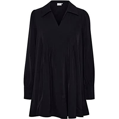 KAFFE Dames Tunic Lange Mouwen Below Hip Lengte Losse Fit V-hals Polo Collar Dress Dames, Black Deep, 42 KAFFE Dames Tunic Lange Mouwen Below Hip Lengte Losse Fit V-hals Polo Collar Dress Dames, Black Deep, 42
