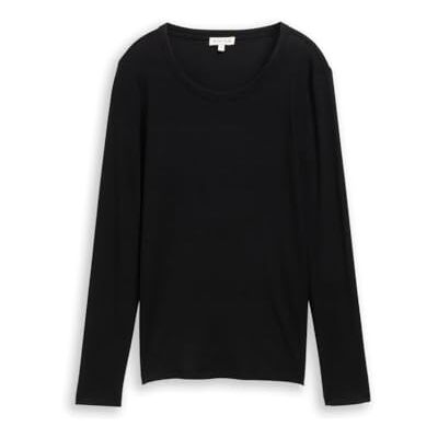 TOM TAILOR T-shirt met lange mouwen voor dames, 14482 Deep Black, L TOM TAILOR T-shirt met lange mouwen voor dames, 14482 Deep Black, L
