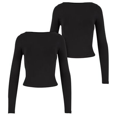 Urban Classics Ruffled Super Slim Longsleeve voor dames, set van 2 stuks, met lange mouwen, ruches, slim fit, maten XS-5XL, zwart + zwart., 3XL Urban Classics Ruffled Super Slim Longsleeve voor dames, set van 2 stuks, met lange mouwen, ruches, slim fit, maten XS-5XL, zwart + zwart., 3XL