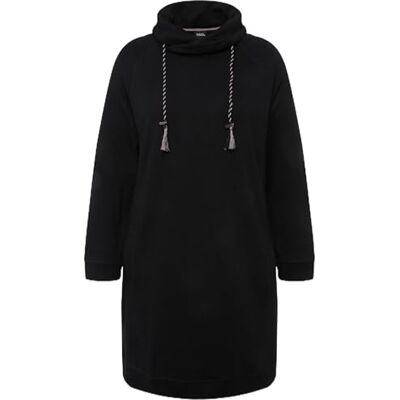 Ulla Popken Dameskleding plus size curvy opstaande kraag lange mouwen sweatshirt jurk 825247, zwart, 46-48 Ulla Popken Dameskleding plus size curvy opstaande kraag lange mouwen sweatshirt jurk 825247, zwart, 46-48