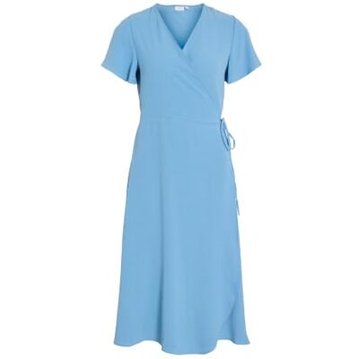 VILA Wikkeljurk voor dames met korte mouwen, Blissful Blue, 44 VILA Wikkeljurk voor dames met korte mouwen, Blissful Blue, 44