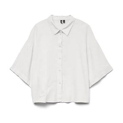 VERO MODA Damesblouse met losse snit en knoopsluiting, blouse met halve mouwen, wit (snow white), L VERO MODA Damesblouse met losse snit en knoopsluiting, blouse met halve mouwen, wit (snow white), L