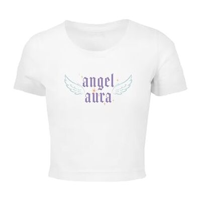 Dames T-shirt Angel Aura Tee, buikvrij T-shirt voor vrouwen, T-shirt met print op de voorkant, katoen, maten XS 5XL, wit, L Dames T-shirt Angel Aura Tee, buikvrij T-shirt voor vrouwen, T-shirt met print op de voorkant, katoen, maten XS 5XL, wit, L