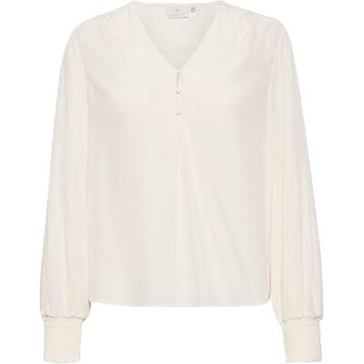 KAFFE Damesblouse, V-hals, knoopsluiting, lange mouwen, casual, heuplengte dames Bloes KAFFE Damesblouse, V-hals, knoopsluiting, lange mouwen, casual, heuplengte dames Bloes