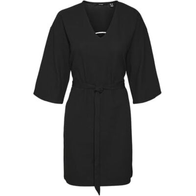 VERO MODA VMESME 3/4 V-hals korte jurk JRS GA, zwart, XS VERO MODA VMESME 3/4 V-hals korte jurk JRS GA, zwart, XS