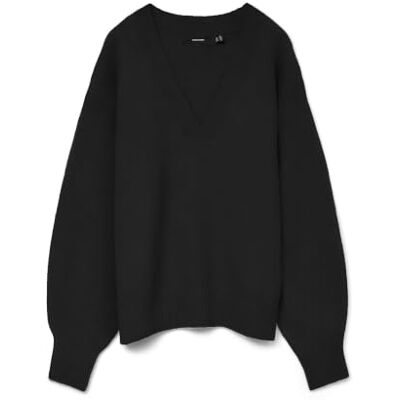 VERO MODA Vmboom Ls V-hals Pullover Noos, zwart, S VERO MODA Vmboom Ls V-hals Pullover Noos, zwart, S