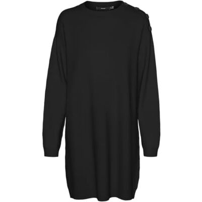 VERO MODA Dames Vmsaba Ls O-hals Button Dress Ga Noos jurk, zwart, S VERO MODA Dames Vmsaba Ls O-hals Button Dress Ga Noos jurk, zwart, S