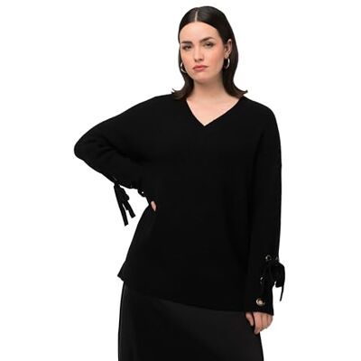 Ulla Popken Dames grote maten grote maten plussize truien, mouwbanden, oversized, V-hals, lange mouwen 822734, zwart, 46-48 Ulla Popken Dames grote maten grote maten plussize truien, mouwbanden, oversized, V-hals, lange mouwen 822734, zwart, 46-48