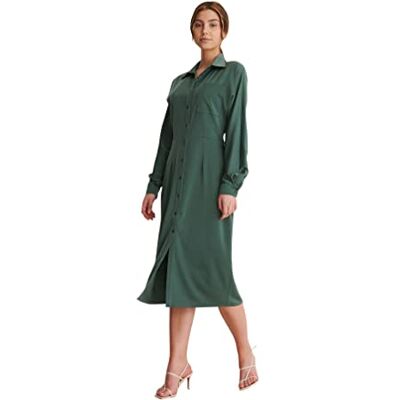 NA-KD Midi-jurk met knopen voor dames, casual, groen, EU 36 NA-KD Midi-jurk met knopen voor dames, casual, groen, EU 36