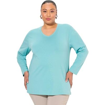 Ulla Popken Dames grote maten plus size shirt, V-hals, relaxed, lange mouwen, mintgroen, 50/52 NL Ulla Popken Dames grote maten plus size shirt, V-hals, relaxed, lange mouwen, mintgroen, 50/52 NL
