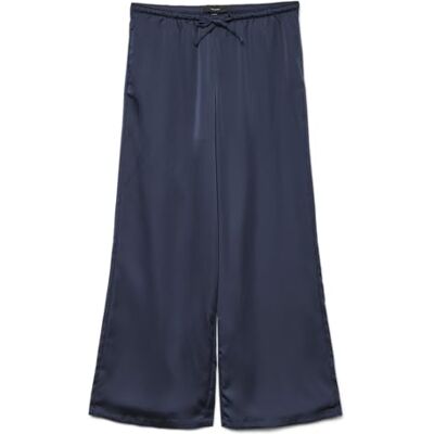 VERO MODA Vmtricia Mw Wide Satin Pants, dames, navy blazer, 38W / 32L VERO MODA Vmtricia Mw Wide Satin Pants, dames, navy blazer, 38W / 32L