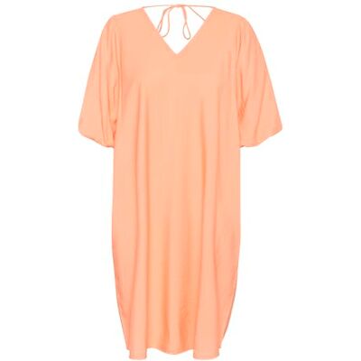 KAFFE Damesjurk met V-hals en halve mouwen knie lengte losse pasvorm A-lijn silhouet, Peach Nectar, 42 KAFFE Damesjurk met V-hals en halve mouwen knie lengte losse pasvorm A-lijn silhouet, Peach Nectar, 42