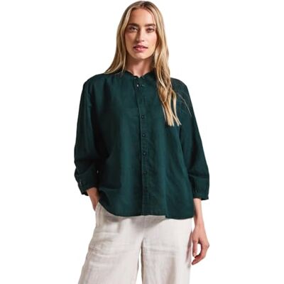 Street One Damesblouse van linnenmix met ruches, Dark Garden Green, 44 Street One Damesblouse van linnenmix met ruches, Dark Garden Green, 44