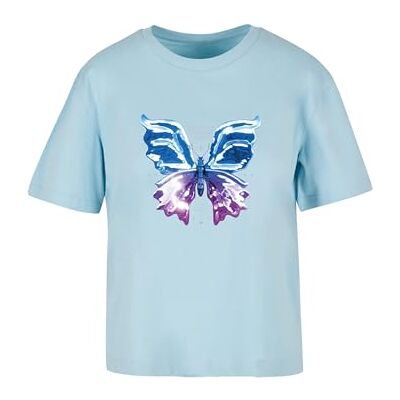 Dames T-shirt Chrome Butterfly Tee, casual T-shirt met print op de voorkant, relaxed fit, katoen, maten XS 5XL, oceaanblauw, S Dames T-shirt Chrome Butterfly Tee, casual T-shirt met print op de voorkant, relaxed fit, katoen, maten XS 5XL, oceaanblauw, S