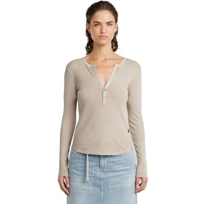 G-STAR Dames Deep V Slim Ls Wmn T-shirt, beige (Dk Brick Gd D26140-d968-d848), L G-STAR Dames Deep V Slim Ls Wmn T-shirt, beige (Dk Brick Gd D26140-d968-d848), L