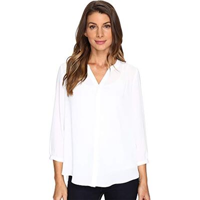 NYDJ Dames Pintuck Blouse 3/4 Mouw, Optisch Wit, XS NYDJ Dames Pintuck Blouse 3/4 Mouw, Optisch Wit, XS