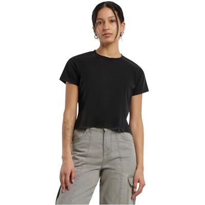 Build Your Brand Dames T-shirt Ladies Vintage Cropped Tee, kort gesneden dames T-shirt van katoen, maten XS 5XL, zwart, L Build Your Brand Dames T-shirt Ladies Vintage Cropped Tee, kort gesneden dames T-shirt van katoen, maten XS 5XL, zwart, L