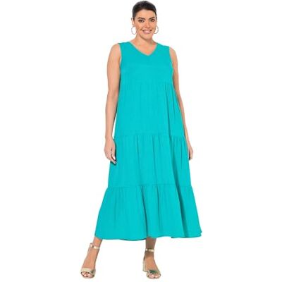 Ulla Popken Dames grote maten grote maten plus size opstapen-maxi-jurk, A-lijn, V-hals, mouwloos 839135, turquoise, 42 Ulla Popken Dames grote maten grote maten plus size opstapen-maxi-jurk, A-lijn, V-hals, mouwloos 839135, turquoise, 42