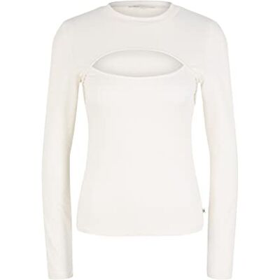 Tom Tailor Denim Dames T-shirt met lange mouwen 1035376, 10348 Gardenia White, XL Tom Tailor Denim Dames T-shirt met lange mouwen 1035376, 10348 Gardenia White, XL