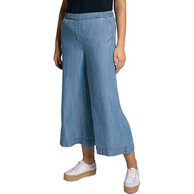 Ulla Popken Lyocell-culotte, jeanslook, comfortabele tailleband, Marleneform, casual broek, lichtblauw denim, maat 46 Ulla Popken Lyocell-culotte, jeanslook, comfortabele tailleband, Marleneform, casual broek, lichtblauw denim, maat 46