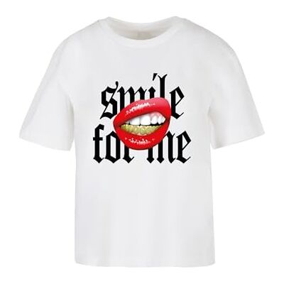 Dames T-shirt Smile for Me Tee, casual T-shirt met print op de voorkant, oversized fit, maten XS 5XL, wit, M Dames T-shirt Smile for Me Tee, casual T-shirt met print op de voorkant, oversized fit, maten XS 5XL, wit, M