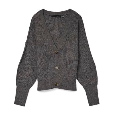 VERO MODA Dames Vmlea Ls V-hals Cuff Cardigan Noos gebreide jas, Asfalt/detail: w. Phantom/Tornado, XXL VERO MODA Dames Vmlea Ls V-hals Cuff Cardigan Noos gebreide jas, Asfalt/detail: w. Phantom/Tornado, XXL