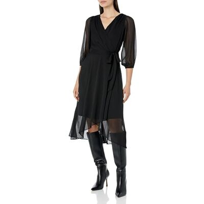 DKNY V-hals Sheath Dress met ruches mouwen voor dames, zwart (Deep Black), 2 DKNY V-hals Sheath Dress met ruches mouwen voor dames, zwart (Deep Black), 2