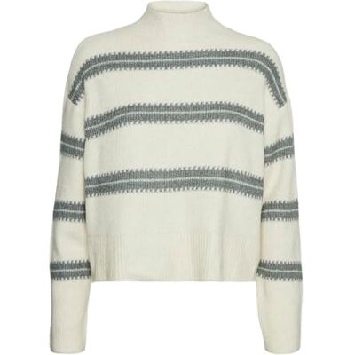 VERO MODA Dames Vmdazzle Ls Highneck Pullover Ga Boo gebreide trui, Birch/Stripes:w. Balsem Groen, L VERO MODA Dames Vmdazzle Ls Highneck Pullover Ga Boo gebreide trui, Birch/Stripes:w. Balsem Groen, L