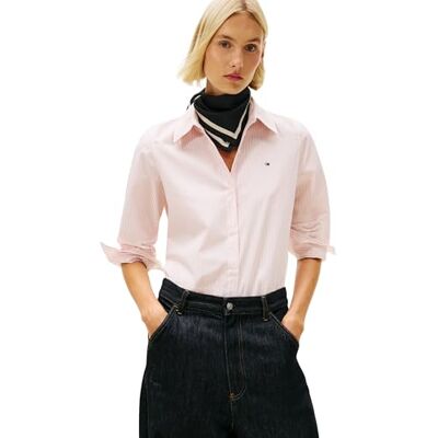 Tommy Hilfiger Dames ESS POPLIN regelmatig shirt WW0WW47169 L/S shirt, roze (klassiek Ithaca STP Bonita Pink), 42, Roze (Classic Ithaca Stp Bonita Roze), 68 Tommy Hilfiger Dames ESS POPLIN regelmatig shirt WW0WW47169 L/S shirt, roze (klassiek Ithaca STP Bonita Pink), 42, Roze (Classic Ithaca Stp Bonita Roze), 68