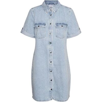 VERO MODA Dames Vmjennie Ss Short Denim Dress Mix Noos Jurk, blauw (light blue denim), S VERO MODA Dames Vmjennie Ss Short Denim Dress Mix Noos Jurk, blauw (light blue denim), S