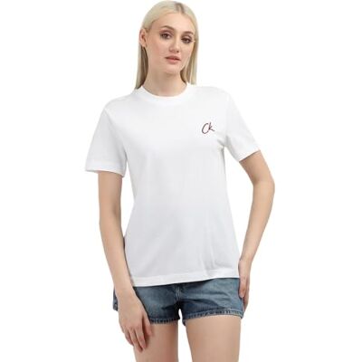 Calvin T-shirt voor dames, korte mouwen, ronde hals, regular fit, geborduurd T-shirt, Wit (helder wit), 3XL grote maten Calvin T-shirt voor dames, korte mouwen, ronde hals, regular fit, geborduurd T-shirt, Wit (helder wit), 3XL grote maten