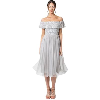 Maya Deluxe Bardot Embellished Midi Dress bruidsmeisjesjurk dames, Zacht Grijs, 52 NL Maya Deluxe Bardot Embellished Midi Dress bruidsmeisjesjurk dames, Zacht Grijs, 52 NL