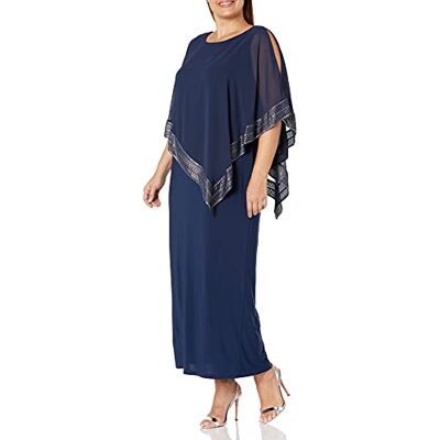 S.L. Fashions Women's Plus-Size Plus Size Cape Dress Dress, Deep Navy, 22W S.L. Fashions Women's Plus-Size Plus Size Cape Dress Dress, Deep Navy, 22W