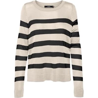 VERO MODA VMNOVA LS O-Neck Pullover GA NOOS, Berk/Stripes: zwart grote strepen, M VERO MODA VMNOVA LS O-Neck Pullover GA NOOS, Berk/Stripes: zwart grote strepen, M