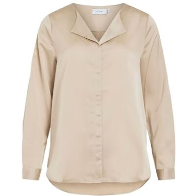 VILA Viellette V-hals L/S Satin Shirt-Noos, beton, 50 dames, Beton, 44 NL VILA Viellette V-hals L/S Satin Shirt-Noos, beton, 50 dames, Beton, 44 NL