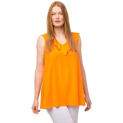 Ulla Popken , Dames, grote maten, blousetop met volant, Sterk oranje., 46/48 NL Ulla Popken , Dames, grote maten, blousetop met volant, Sterk oranje., 46/48 NL
