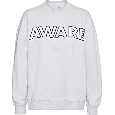 VERO MODA Vmtori Ls Lange VMA Sweatshirt voor dames met ronde hals, Light Grey Melange/Print:aware Logo White, XS VERO MODA Vmtori Ls Lange VMA Sweatshirt voor dames met ronde hals, Light Grey Melange/Print:aware Logo White, XS